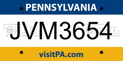JVM3654 Pennsylvania License Plate