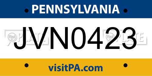 JVN0423 Pennsylvania License Plate
