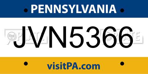 JVN5366 Pennsylvania License Plate