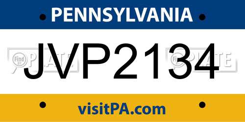 JVP2134 Pennsylvania License Plate