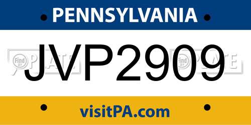 JVP2909 Pennsylvania License Plate