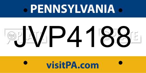JVP4188 Pennsylvania License Plate