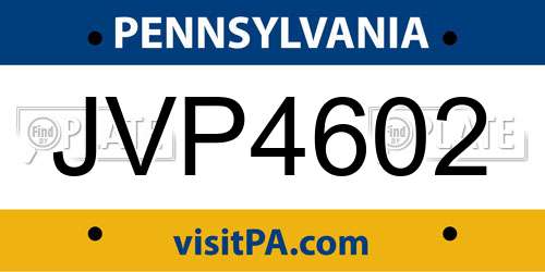 JVP4602 Pennsylvania License Plate