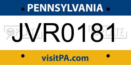 JVR0181 Pennsylvania License Plate