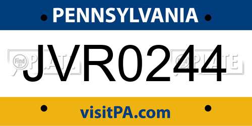 JVR0244 Pennsylvania License Plate