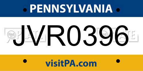 JVR0396 Pennsylvania License Plate