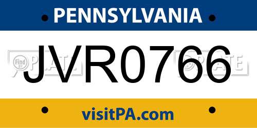 JVR0766 Pennsylvania License Plate