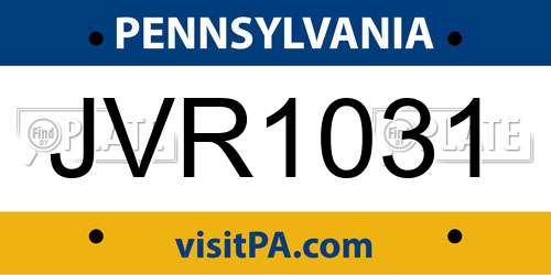 JVR1031 Pennsylvania License Plate