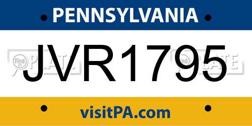 JVR1795 Pennsylvania License Plate