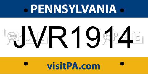 JVR1914 Pennsylvania License Plate