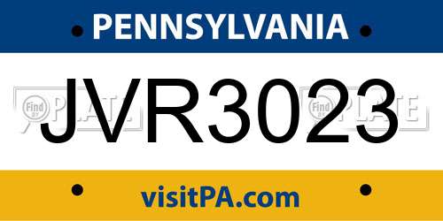 JVR3023 Pennsylvania License Plate