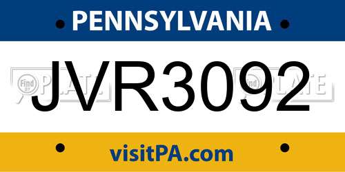 JVR3092 Pennsylvania License Plate