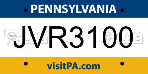 JVR3100 Pennsylvania License Plate
