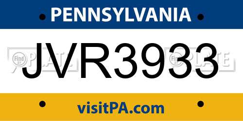 JVR3933 Pennsylvania License Plate