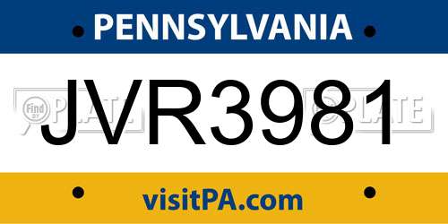 JVR3981 Pennsylvania License Plate