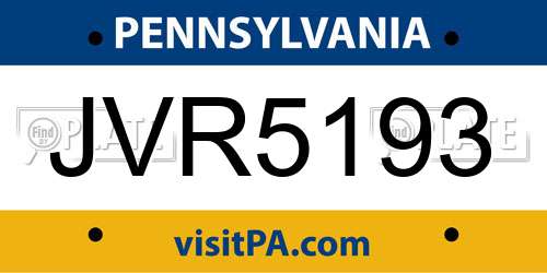 JVR5193 Pennsylvania License Plate