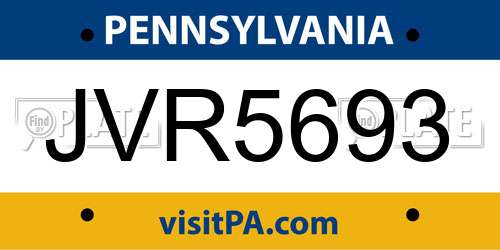 JVR5693 Pennsylvania License Plate