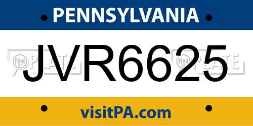 JVR6625 Pennsylvania License Plate