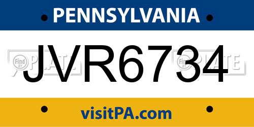 JVR6734 Pennsylvania License Plate