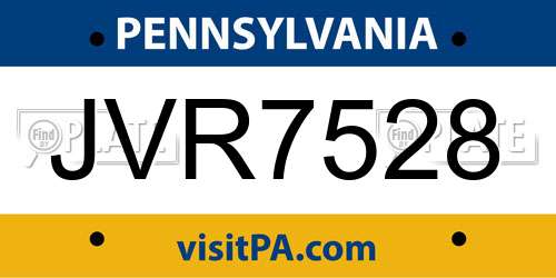 JVR7528 Pennsylvania License Plate