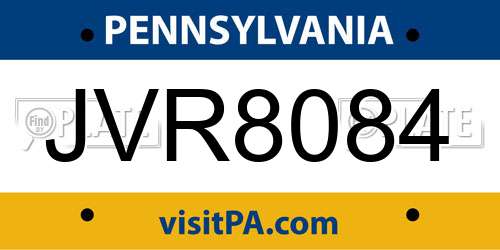 JVR8084 Pennsylvania License Plate