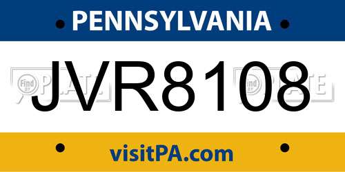 JVR8108 Pennsylvania License Plate