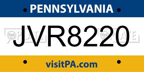 JVR8220 Pennsylvania License Plate