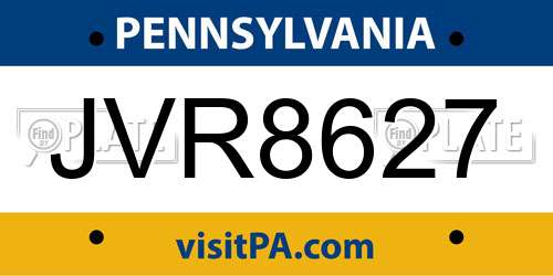 JVR8627 Pennsylvania License Plate