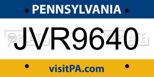 JVR9640 Pennsylvania License Plate
