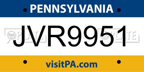 JVR9951 Pennsylvania License Plate