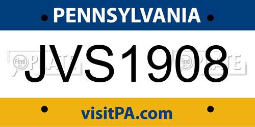 JVS1908 Pennsylvania License Plate