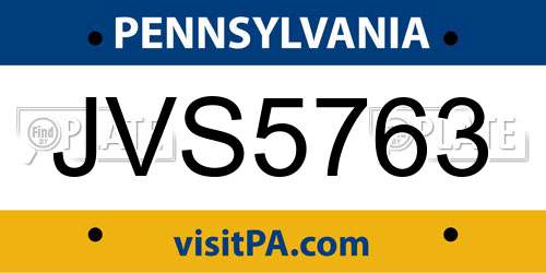 JVS5763 Pennsylvania License Plate