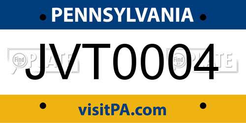 JVT0004 Pennsylvania License Plate