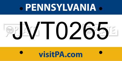JVT0265 Pennsylvania License Plate