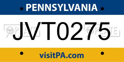 JVT0275 Pennsylvania License Plate