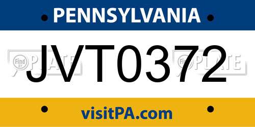 JVT0372 Pennsylvania License Plate