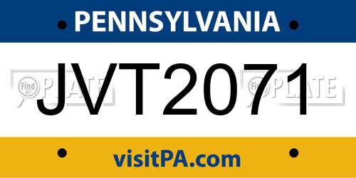 JVT2071 Pennsylvania License Plate