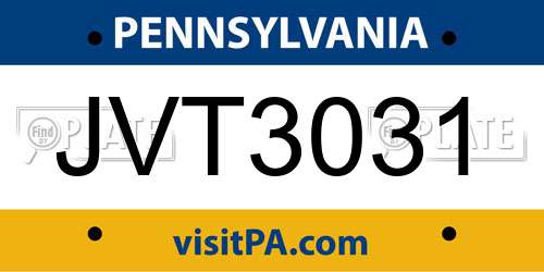 JVT3031 Pennsylvania License Plate