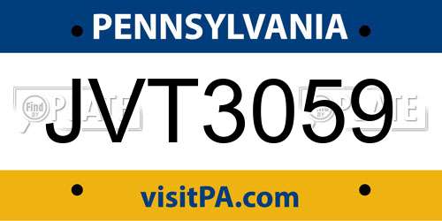 JVT3059 Pennsylvania License Plate