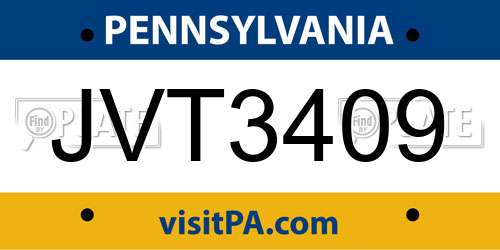 JVT3409 Pennsylvania License Plate