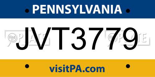 JVT3779 Pennsylvania License Plate