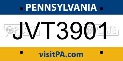 JVT3901 Pennsylvania License Plate