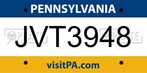 JVT3948 Pennsylvania License Plate