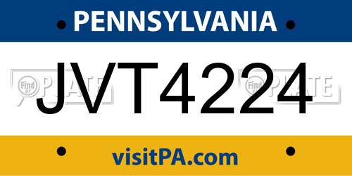 JVT4224 Pennsylvania License Plate