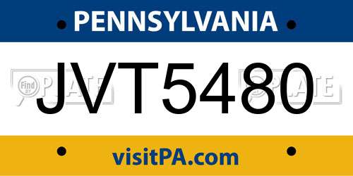 JVT5480 Pennsylvania License Plate