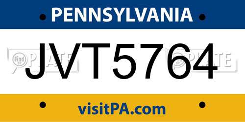 JVT5764 Pennsylvania License Plate