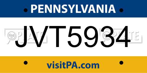 JVT5934 Pennsylvania License Plate