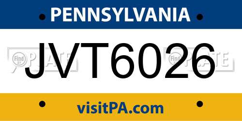 JVT6026 Pennsylvania License Plate