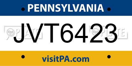 JVT6423 Pennsylvania License Plate
