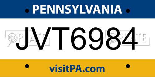 JVT6984 Pennsylvania License Plate